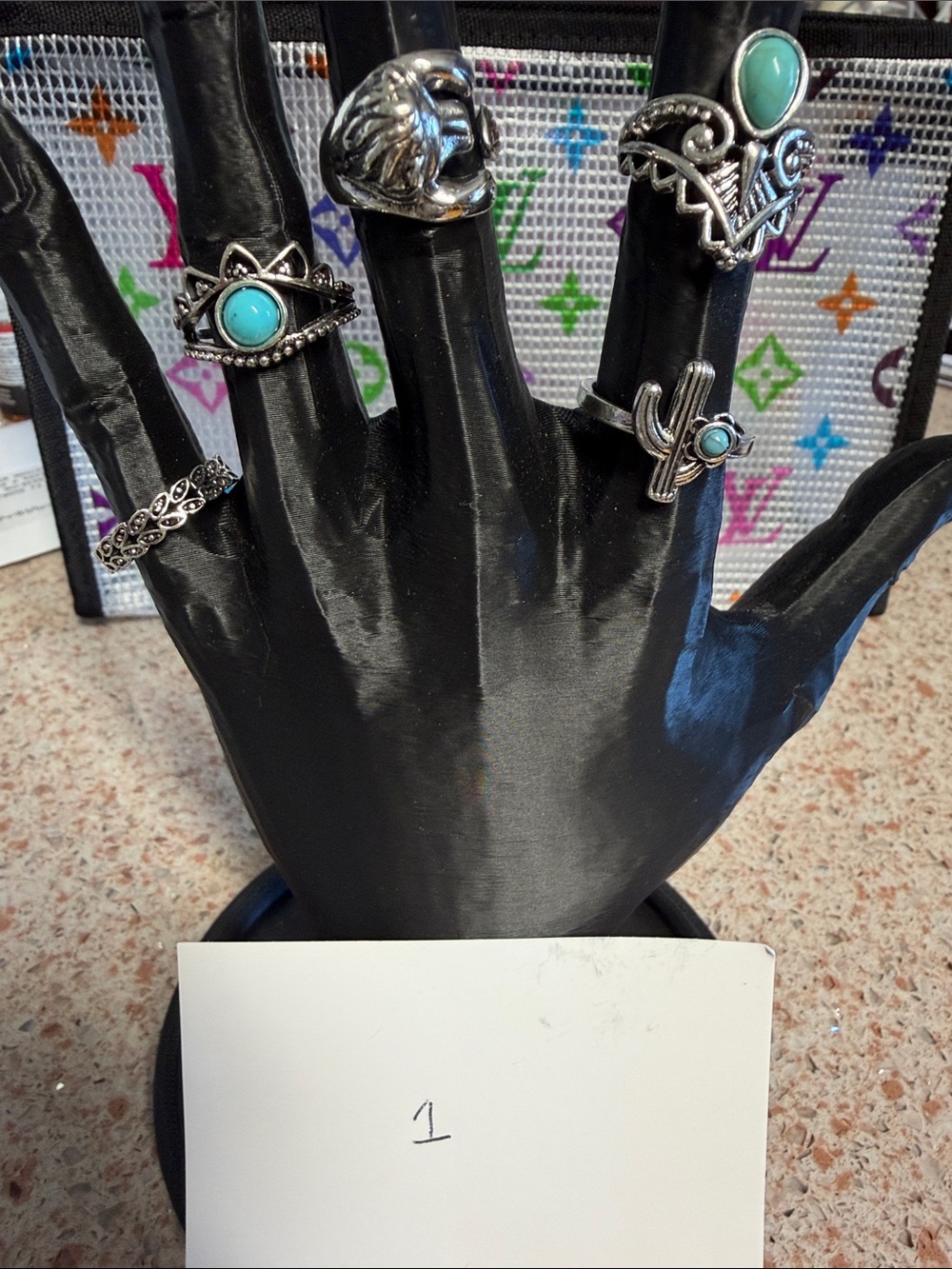 Silver-Tone Rings with Turquoise Accents